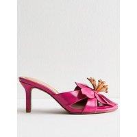 New Look Bright Pink Faux Leather Floral Appliqued Mules