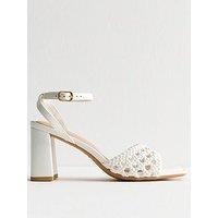 New Look White Faux Leather Woven Strap Block Heel Sandals