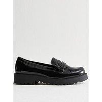 New Look Wide Fit Black Patent Faux Leather Chunky Penny Loafers