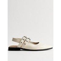New Look Faux Leather Eyelet Strap Mary Jane Flats - Off White