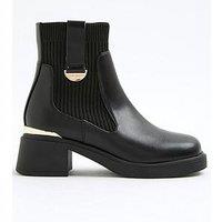 River Island Older Girls Knit Heeled Chelsea Boots - Black