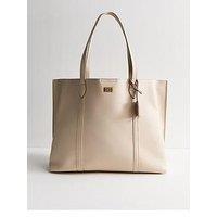 New Look Cream Faux Leather Logo Plaque Key Fob Tote Bag