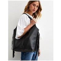 New Look Black Faux Leather Fringed Tote Bag