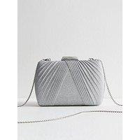 New Look Silver Glitter Pleated Box Clutch - Grey