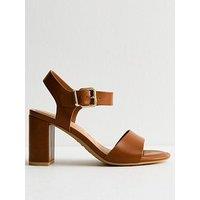 New Look Wide Fit Camel Faux Leather Block Heel Sandals