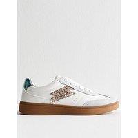 New Look White Faux Leather Glitter Trim Trainers