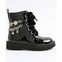 River Island Mini Girls Charm Chain Lace Up Boot - Black