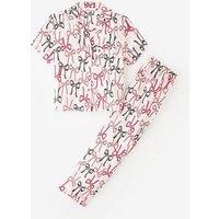 The Very Collection Girls Bow/Stripe Print Satin Pyjama - Pink