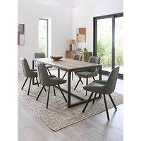 Very Home Harlem Mid Oak Dining Table And 6 Marlow Grey Faux Leather Chairs