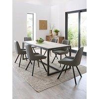 Very Home Harlem Grey Oak Dining Table And 6 Marlow Grey Faux Leather Chairs