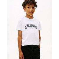 Tommy Hilfiger Boys Nyc Print Graphic Short Sleeve T-Shirt - White