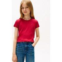 Tommy Hilfiger Girls Essential Short Sleeve Rib Top - Ruby Rhubarb