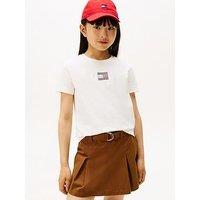 Tommy Hilfiger Girls Rhine Stone Flag Short Sleeve T-Shirt - Ivory Silk - Off White
