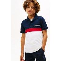 Tommy Hilfiger Boys Nyc Print Graphic Short Sleeve Polo Shirt - Dark Navy