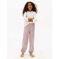 Tommy Hilfiger Girls Long Sleeve Cuffed Pyjama Set - Ivory Silk/Mini Plaid