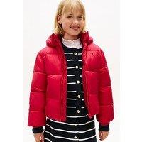 Tommy Hilfiger Girls Hooded Shiny Padded Jacket - Dark Pink