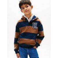Tommy Hilfiger Boys Varsity Stripe Button Hoodie - Pecan Nut Stripe