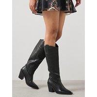 The Very Collection Polished Knee Western Boot - Black