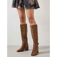 The Very Collection Block Heel Knee Boot With Ankle Detail - Tan