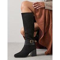 The Very Collection Block Heel Knee Boot With Ankle Detail - Black