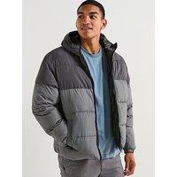 Jack & Jones Maze Hooded Puffer - Dark Grey
