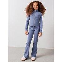 The Very Collection Girls Rib Zip Up Set With Flare Leggings - Blue