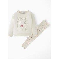 The Very Collection Girls Christmas Reindeer Sweat And Leggings Set - Cream