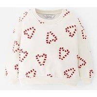 The Very Collection Girls Christmas Candy Cane Sweatshirt - Cream