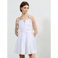 French Connection Cotton Shirred Gathered A-Line Mini Dress - White
