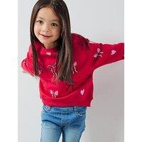 The Very Collection Girls Bow And Heart Valentines Sweatshirt - Red