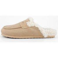 The Very Collection Faux Suede Mule Slipper With Borg Lining - Beige