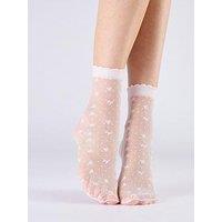 Pretty Polly Bow Pattern Sheer Socks - Milky White