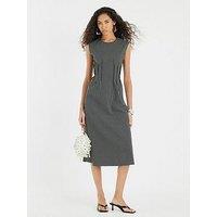 River Island Pintuck Midi Check Midi Dress - Black