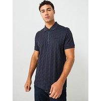 Boss Mirror Quarter Zip Relaxed Fit Polo Shirt - Navy
