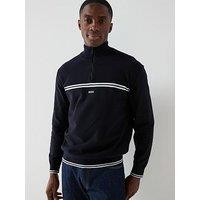 Boss K_Zone Regular Fit Quarter Zip Stripe Knitted Jumper - Navy