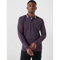 Boss Plisy Regular Fit Long Sleeve Polo Shirt - Purple