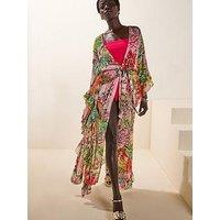 River Island Del Maar Floral Chiffon Kaftan - Pink