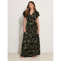 Long Tall Sally Tropical Frill Sleeve Maxi Dress - Black