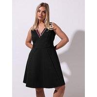 Yours Curve V Neck Skater Dress - Black