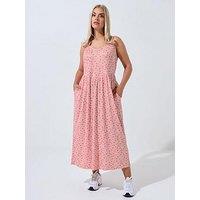 Yours Curve Ditsy V Neck Midi Dress - Pink