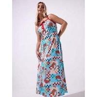 Yours Curve Cami Checkerboard Dress - Blue