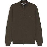 Boss Balonso-L Regular Fit Wool Full Zip Knitted Jumper Jacket - Khaki