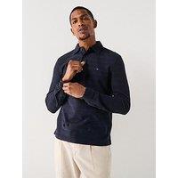 Tommy Hilfiger Long Sleeve Herringbone Polo Shirt - Navy