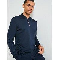 Tommy Hilfiger Long Sleeve Zip Interlock Polo Shirt - Navy