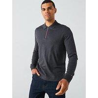 Tommy Hilfiger Long Sleeve Zip Interlock Polo Shirt - Dark Grey