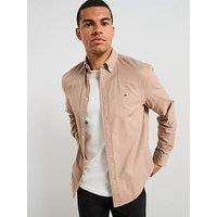 Tommy Hilfiger Long Sleeve Flex Flannel Solid Shirt - Light Brown
