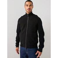 Boss H-Hibisco Melton Wool Front Zip Thru Knitted Jumper - Black