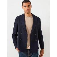 Boss C-Hanry Bi-Stretch Double Breast Patch Pocket Suit Jacket - Navy