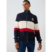 Tommy Hilfiger Chest Stripe Full Zip Knitted Jumper - Navy