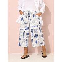 Yours Curve Crinkle Midaxi Crop Trouser - Blue